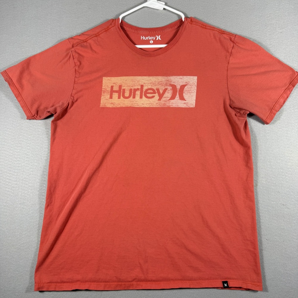 Hurley Mens Graphic Logo T-Shirt Red Coral Short Sleeve Crewneck Size Large
